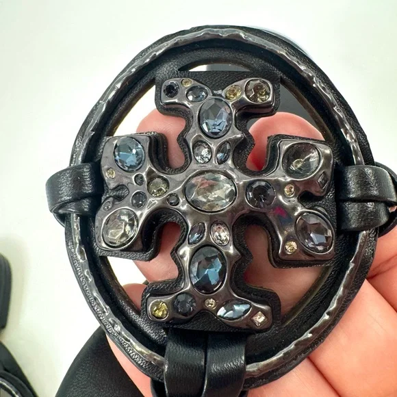 Tory Burch Miller Sandals Jeweled Embellished Black - Picture 9 of 9